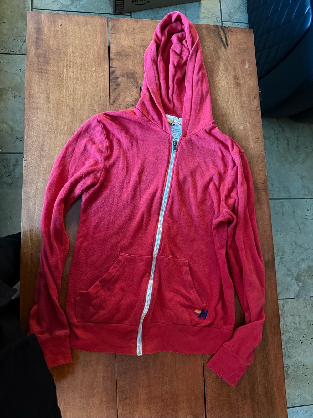 3 Aviator Nation zip Hooded Sweatshirts - Purple Pink Ombré / gray / red - Picture 9 of 9